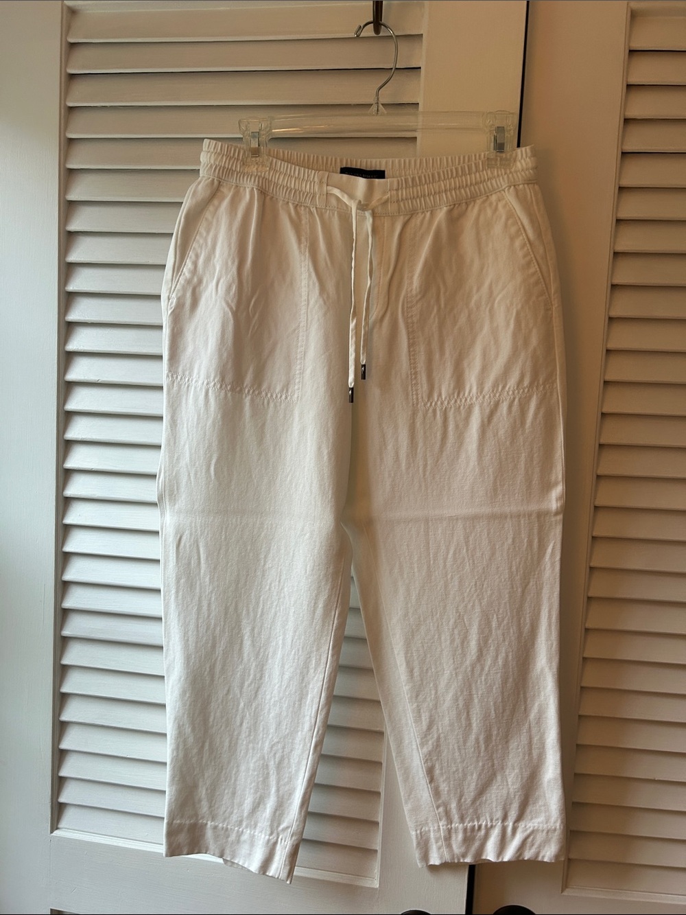 Banana Republic Cropped Ankle White Cotton Drawstring Casual Pants Petite